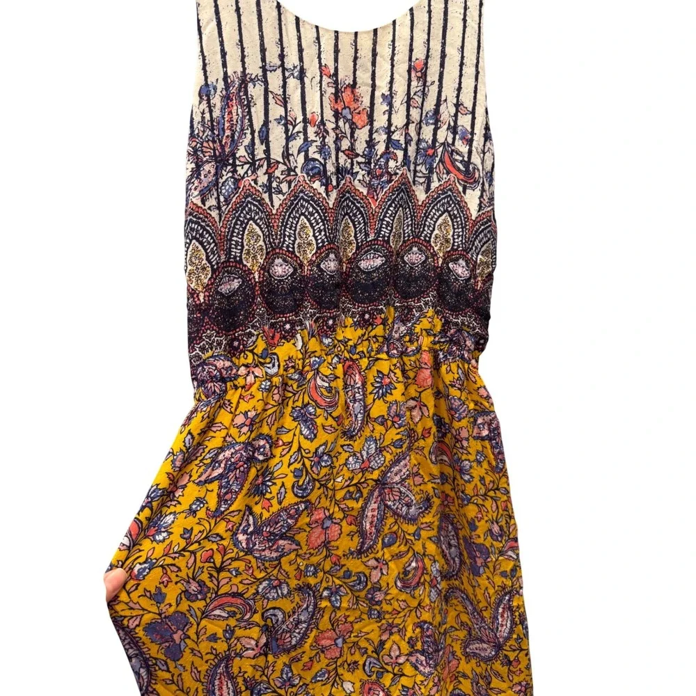 NWT Lucky Brand Sz S Mustard Paisley Eclectic Cottage Boho Racerback Maxi Dress - Picture 4 of 10